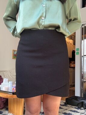 LOFT Black Wrap-Front Mini Skirt